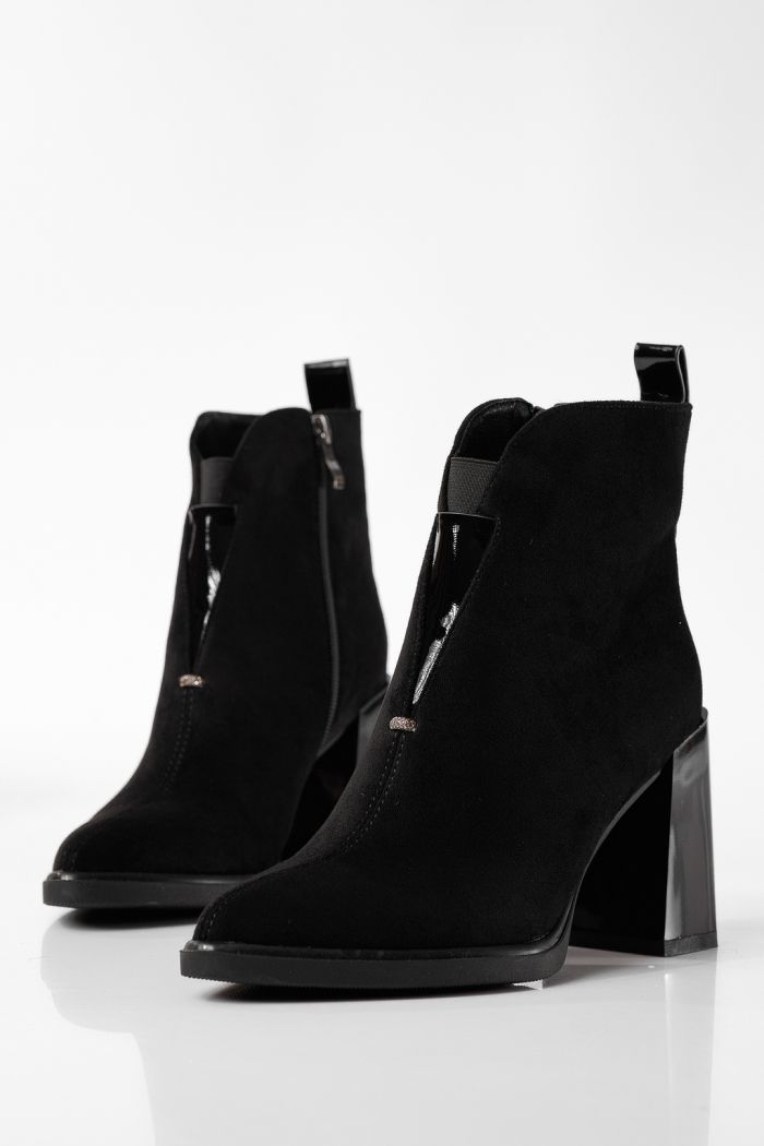 Botine dama îmblanite negre din piele ecologica intoarsa Dorina #22848
