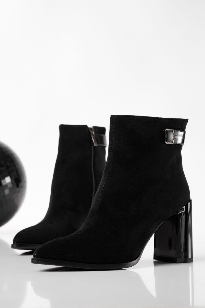 Botine dama îmblanite negre din piele ecologica intoarsa Elvira #22852