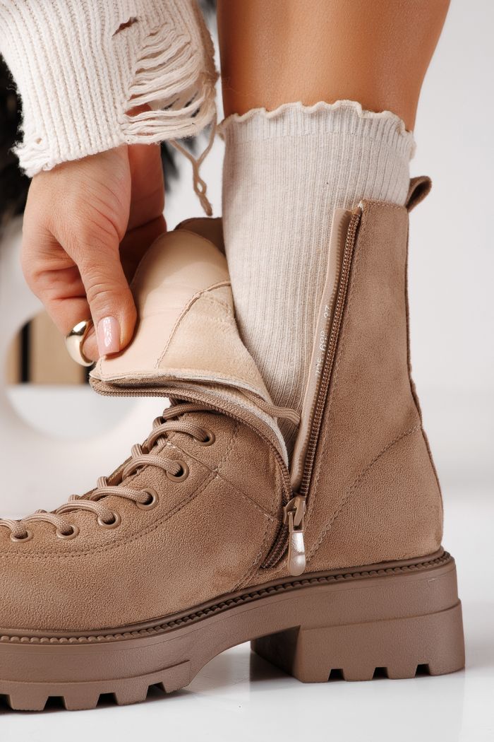 Ghete dama vatuite khaki din piele ecologica intoarsa Karina #22930