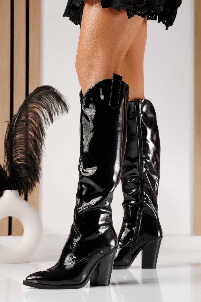 Ciocate dama captusite negre din piele ecologica lacuita Carla #22939