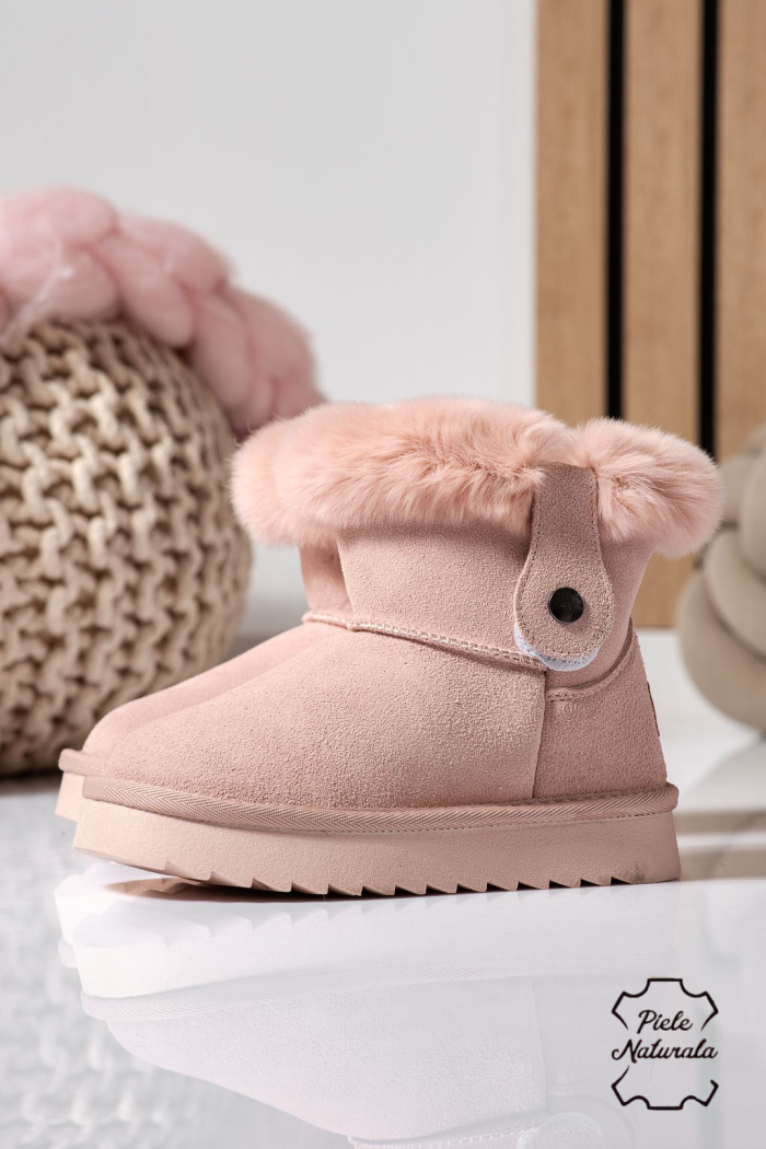 Cizme fete imblanite roz din piele naturala intoarsa Maria #22559