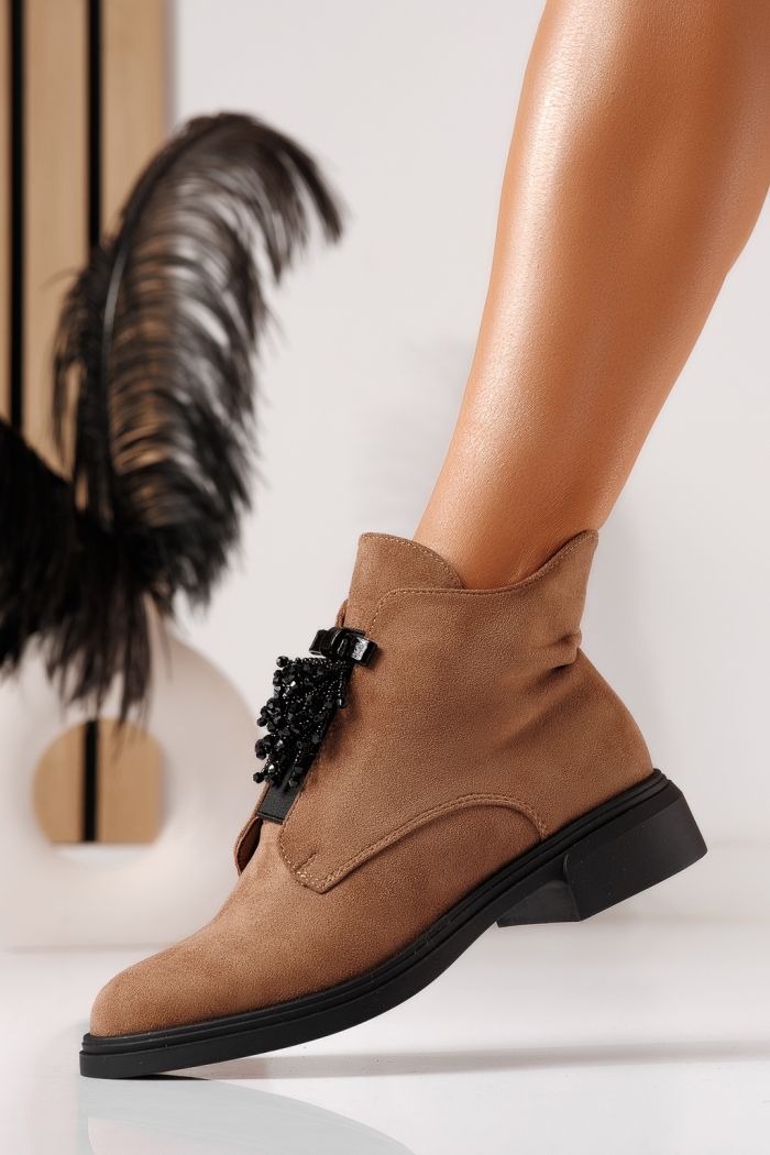 Ghete dama îmblanite khaki din piele ecologica intoarsa Jade #23053