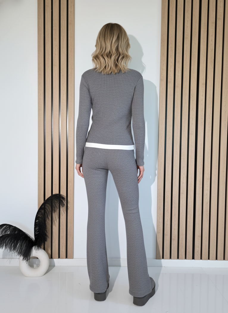 Compleu Dama gri Amira 2 piese tricot #A1240