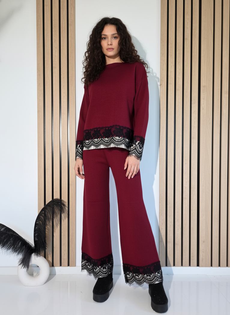 Compleu Dama bordo Angela 2 piese tricot #A1245