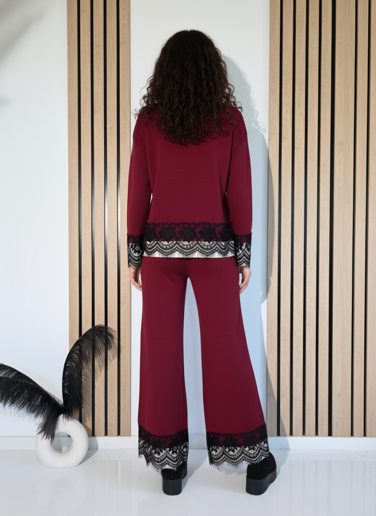 Compleu Dama bordo Angela 2 piese tricot #A1245
