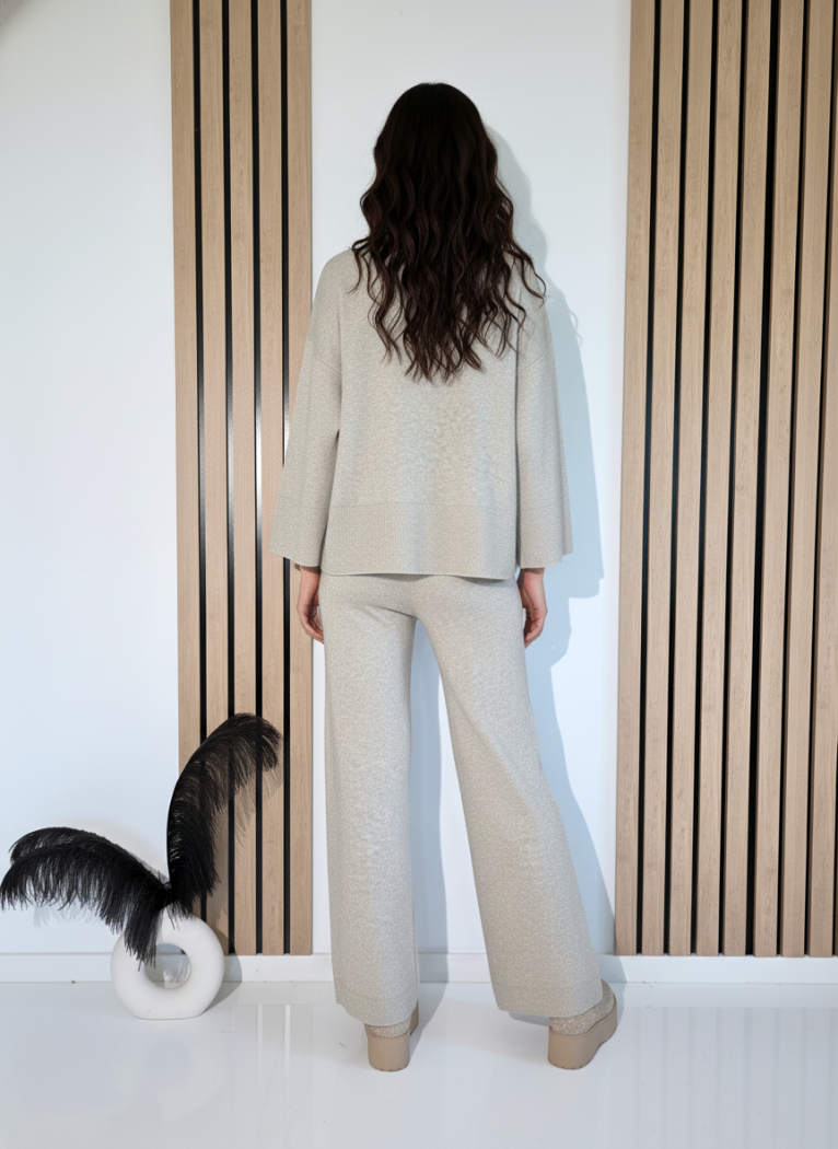 Compleu Dama bej Adela 2 piese tricot #A1236