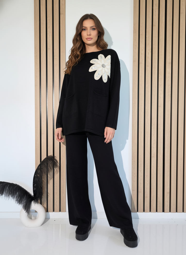 Compleu Dama negru Isra 2 piese tricot #A1252