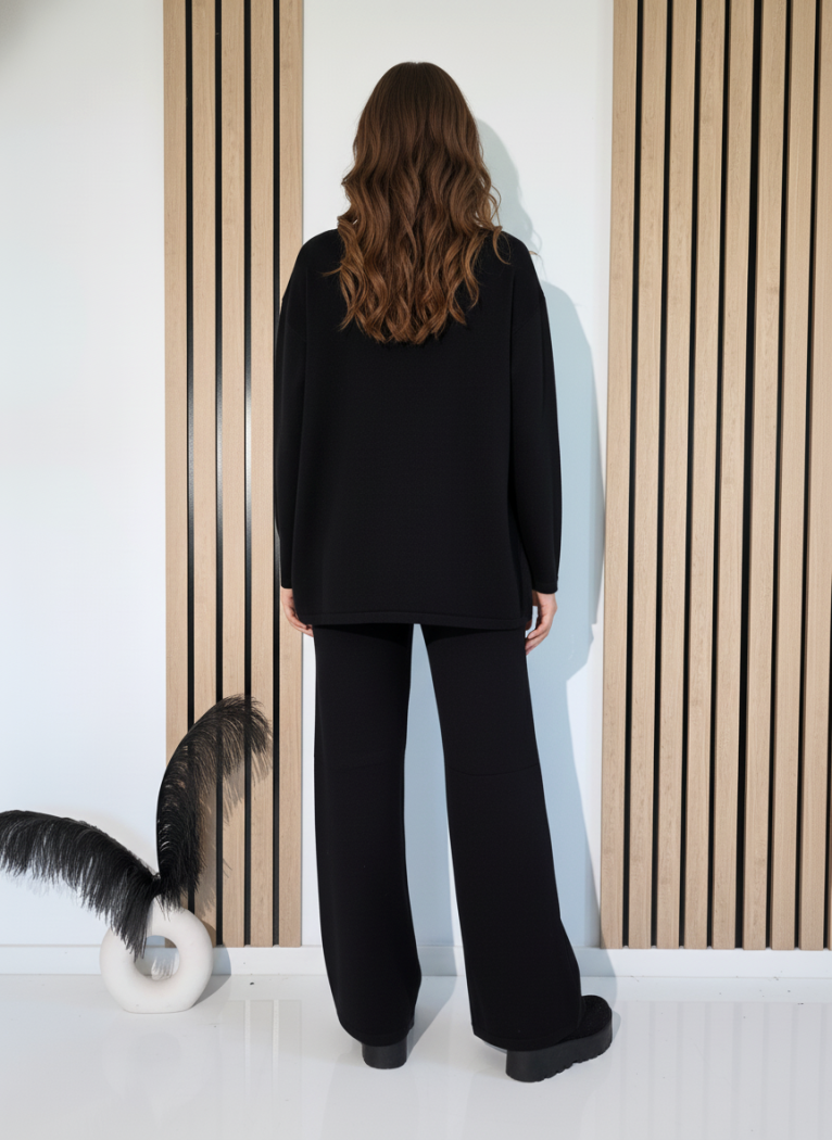 Compleu Dama negru Isra 2 piese tricot #A1252