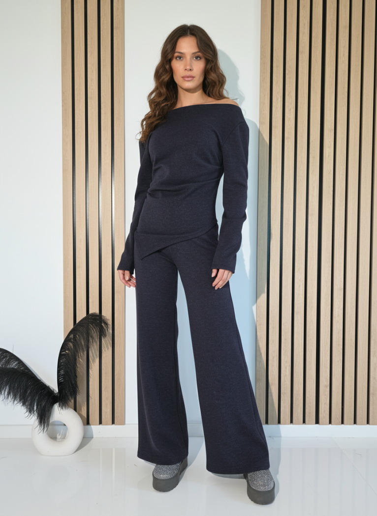 Compleu Dama bleumarin Flori 2 piese vatuit #A1262