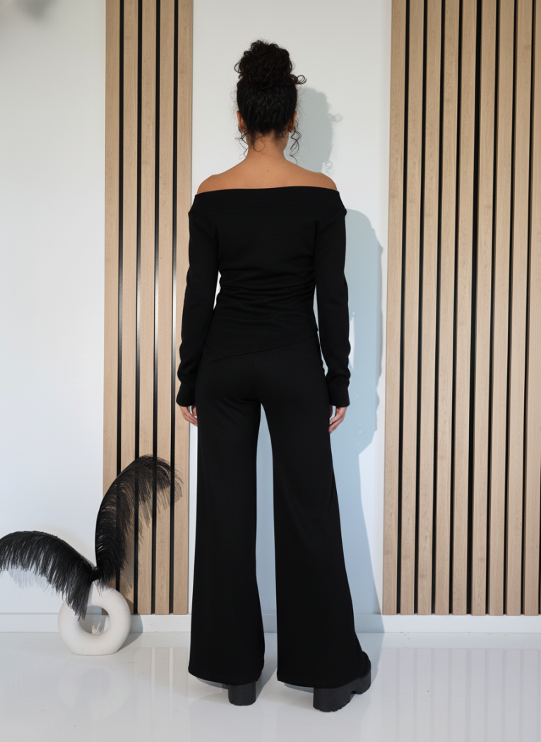  Compleu Dama negru Flori 2 piese vatuit #A1263