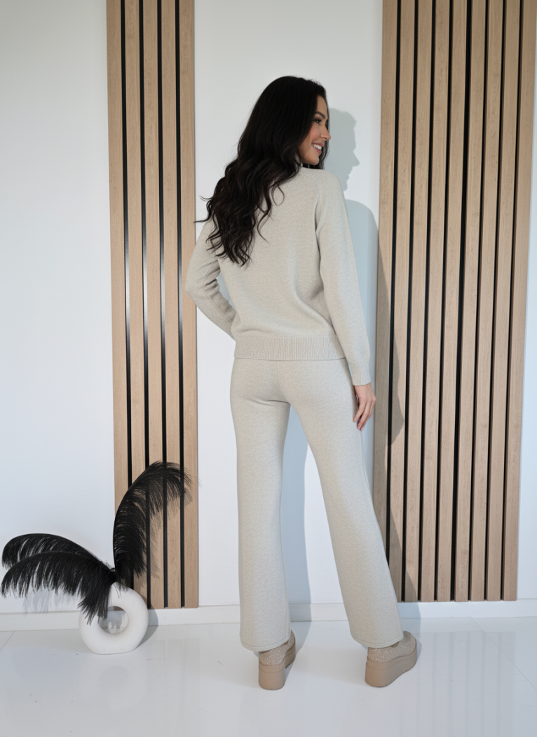 Compleu Dama bej Sara 2 piese tricot #A1259