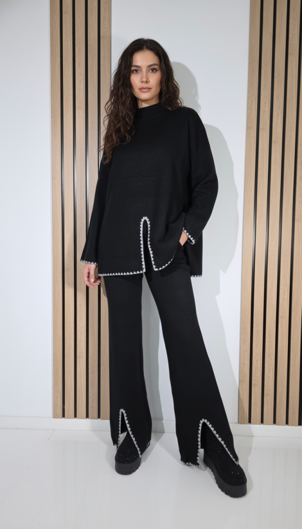  Compleu Dama negru June 2 piese tricot #A1275