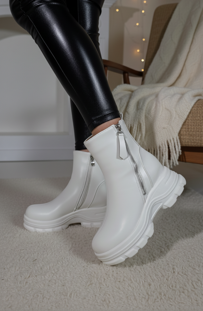 Ghete dama vatuite albe din piele ecologica Sofia #23027