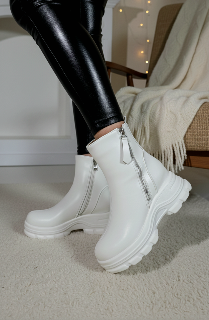 Ghete dama vatuite albe din piele ecologica Sofia #23027