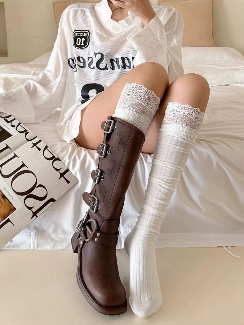 Ciorapi lungi dama albi Alexis #A1294