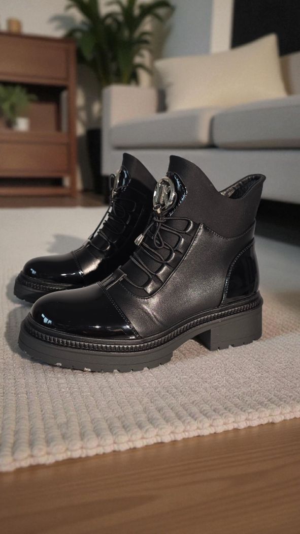 Ghete dama îmblanite negre din piele ecologica lacuita Nami #23056