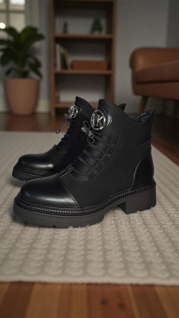 Ghete dama îmblanite negre din piele ecologica Nami #23055