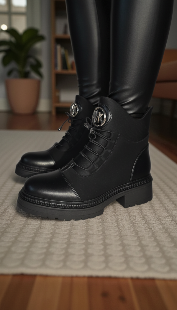 Ghete dama îmblanite negre din piele ecologica Nami #23055