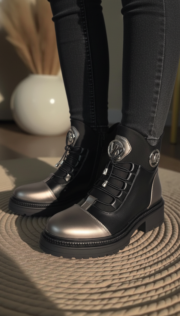 Ghete dama îmblanite negre din piele ecologica Nami #23054