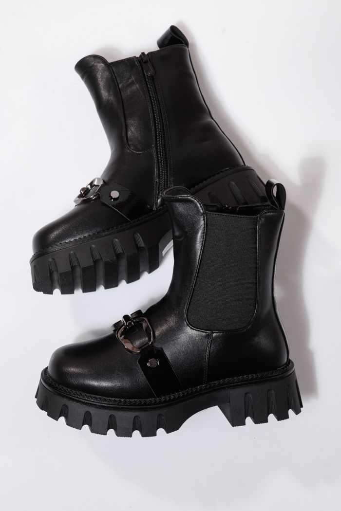 Ghete fete imblanite negre  din piele ecologica Bela #23113