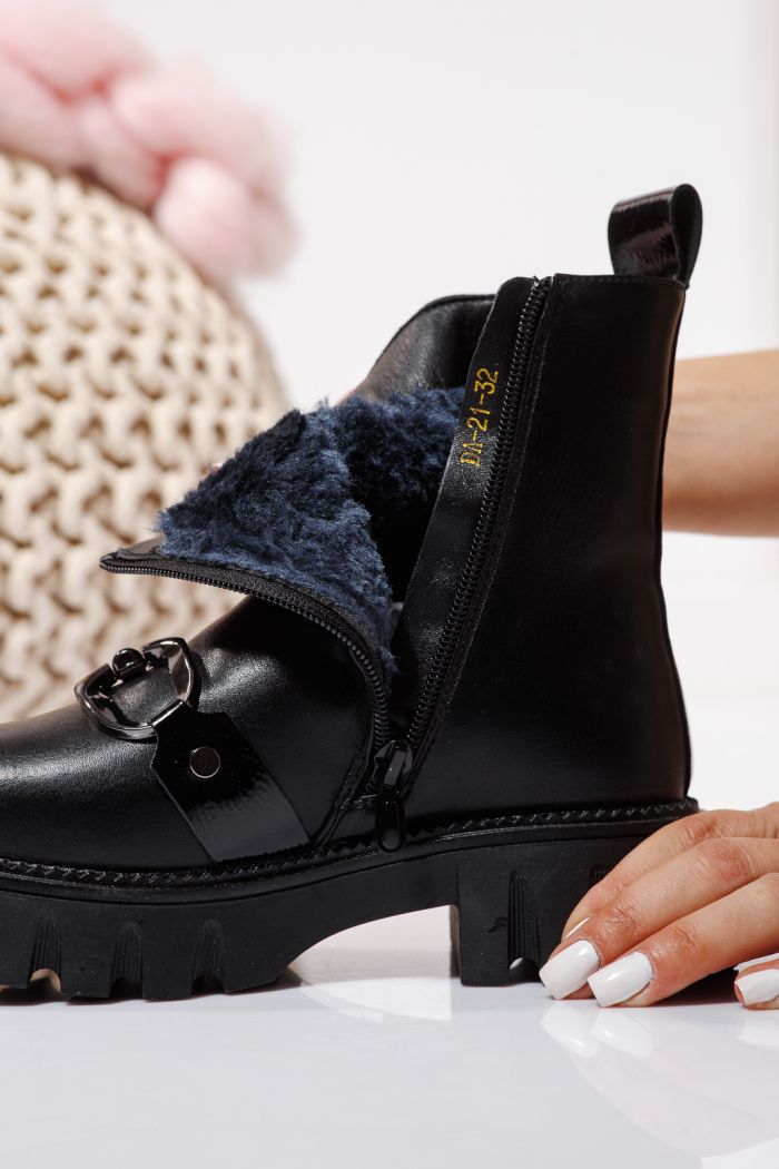 Ghete fete imblanite negre  din piele ecologica Bela #23113