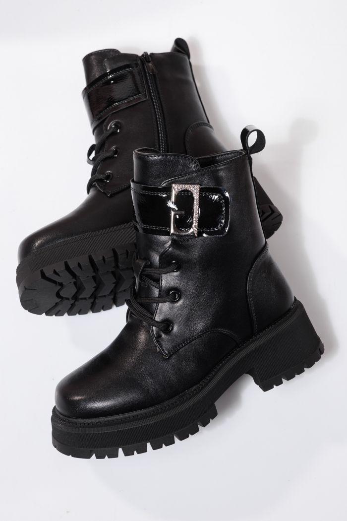 Ghete fete imblanite negre din piele ecologica Alisa #23111