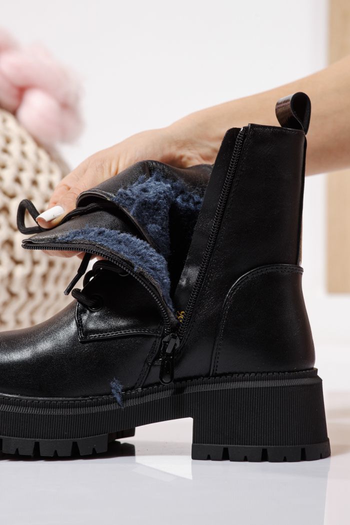 Ghete fete imblanite negre din piele ecologica Alisa #23111