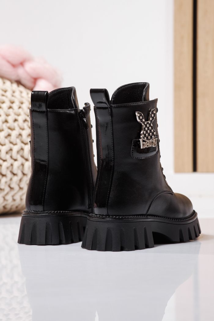 Ghete fete imblanite negre din piele ecologica Aris #23115