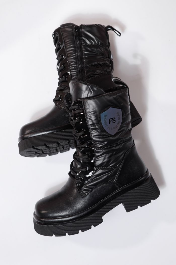 Ghete fete imblanite negre din piele ecologica Despina #23119