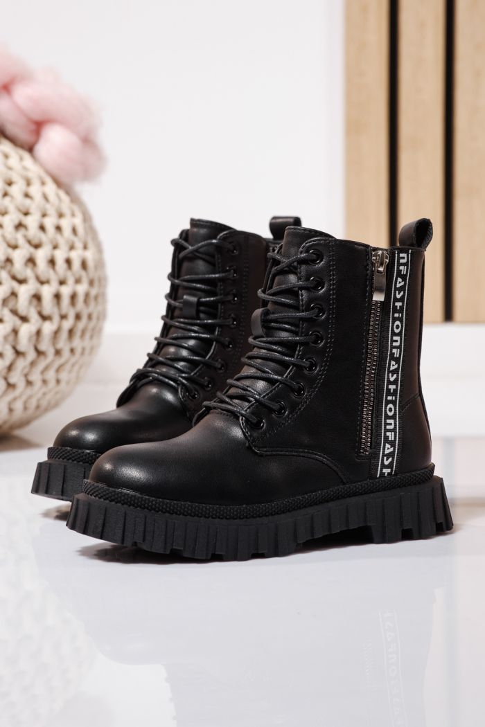 Ghete fete imblanite negre din piele ecologica Elia #23127