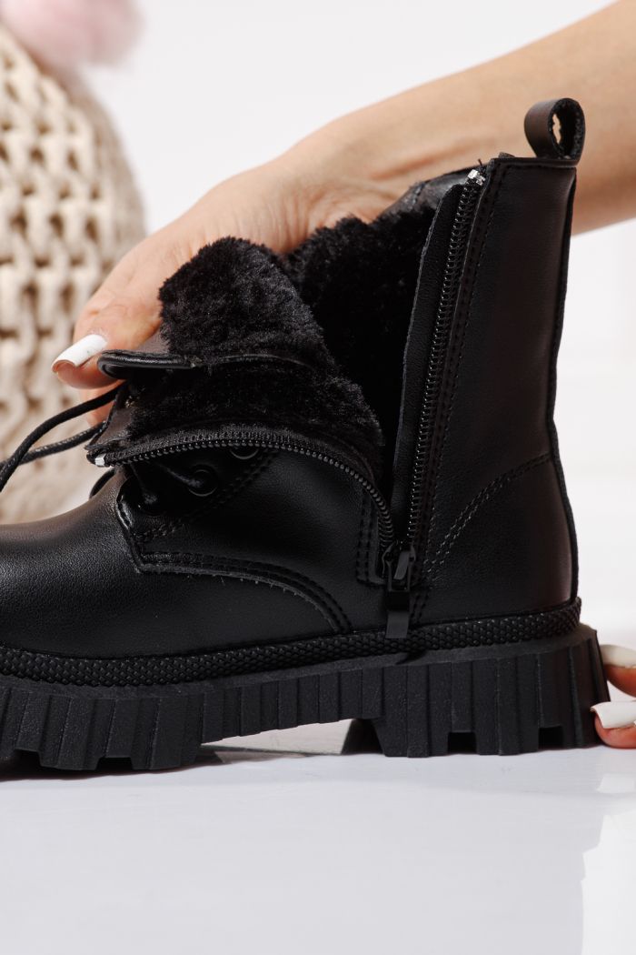 Ghete fete imblanite negre din piele ecologica Elia #23127