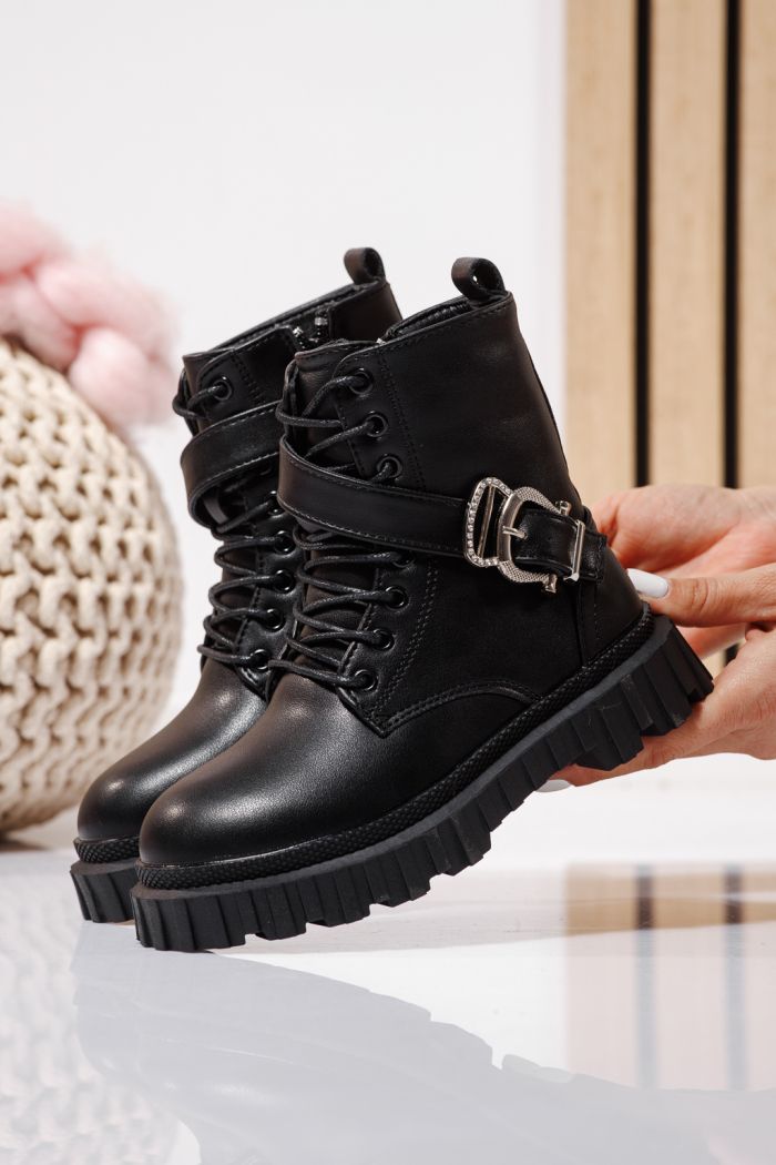 Ghete fete imblanite negre din piele ecologica Edith #23124