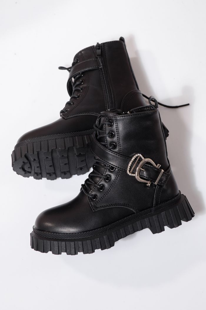 Ghete fete imblanite negre din piele ecologica Edith #23124