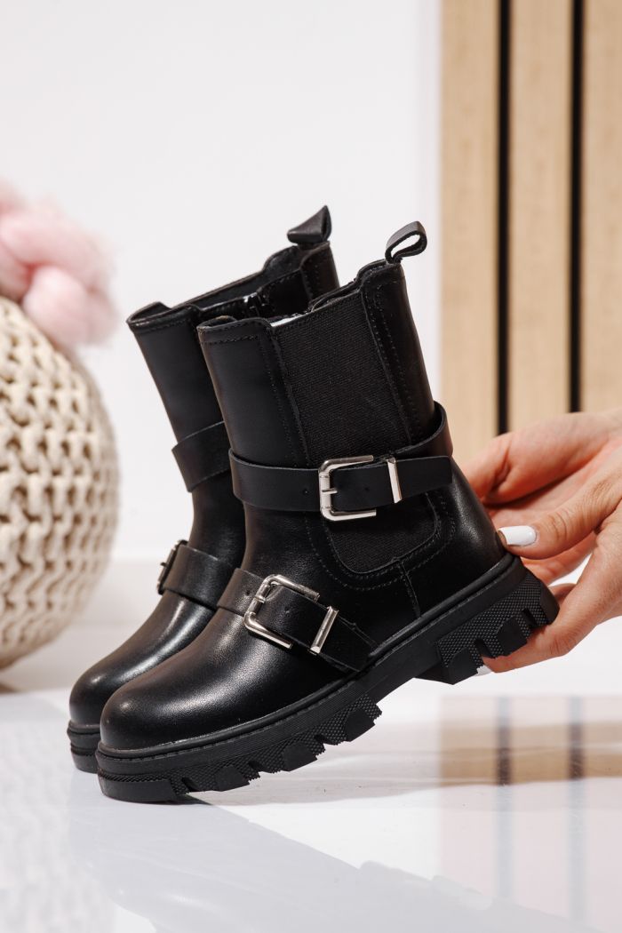 Ghete fete imblanite negre din piele ecologica Marisa #23140