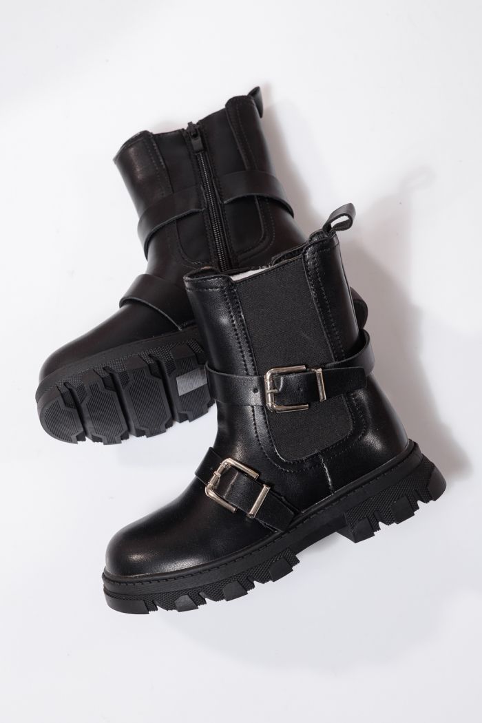 Ghete fete imblanite negre din piele ecologica Marisa #23140