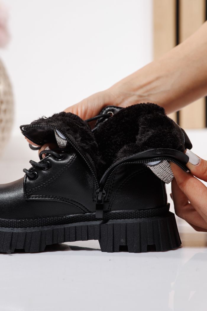 Ghete fete imblanite negre din piele ecologica Dora #23120