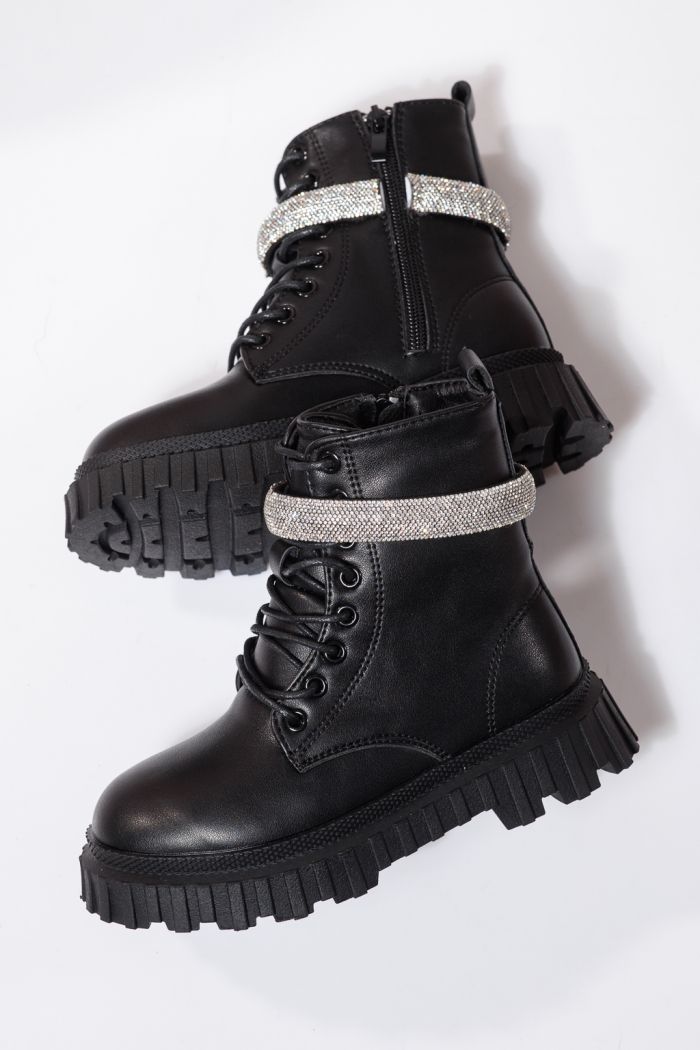 Ghete fete imblanite negre din piele ecologica Dora #23120