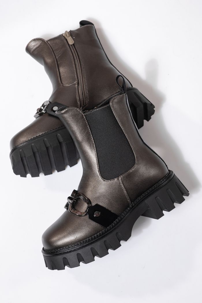 Ghete fete imblanite gri din piele ecologica Bela #23112