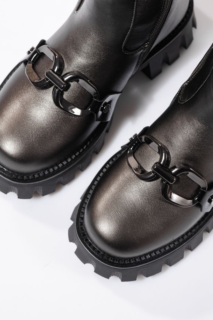 Ghete fete imblanite gri din piele ecologica Bela #23112