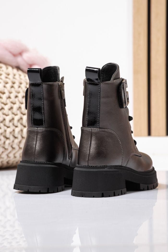 Ghete fete imblanite gri din piele ecologica Alisa #23110