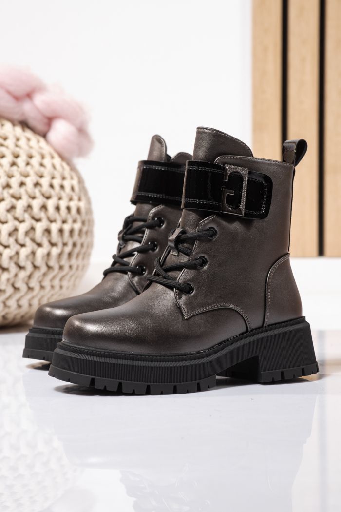 Ghete fete imblanite gri din piele ecologica Alisa #23110