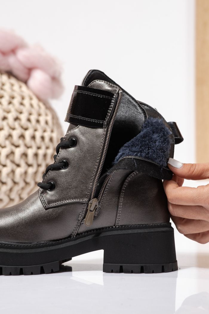 Ghete fete imblanite gri din piele ecologica Alisa #23110