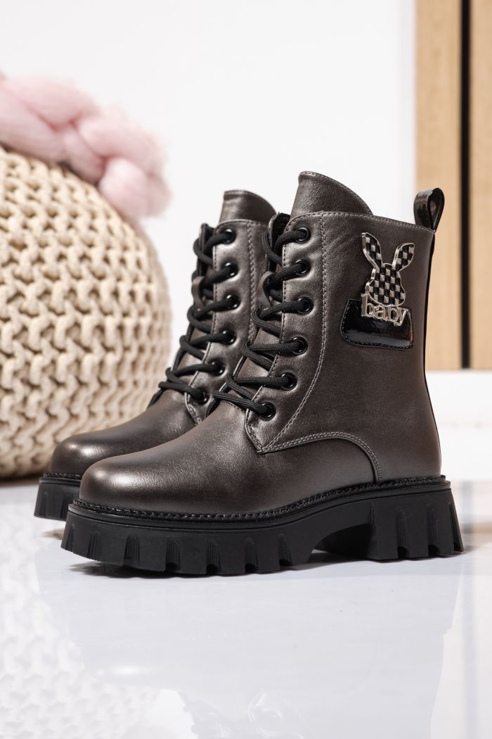 Ghete fete imblanite gri din piele ecologica Aris #23114