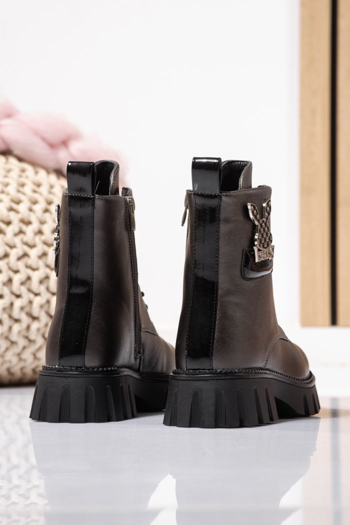 Ghete fete imblanite gri din piele ecologica Aris #23114