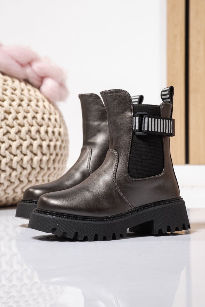 Ghete fete imblanite gri din piele ecologica Talia #23107