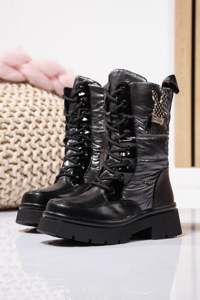 Ghete fete imblanite gri din piele ecologica Dalia #23116