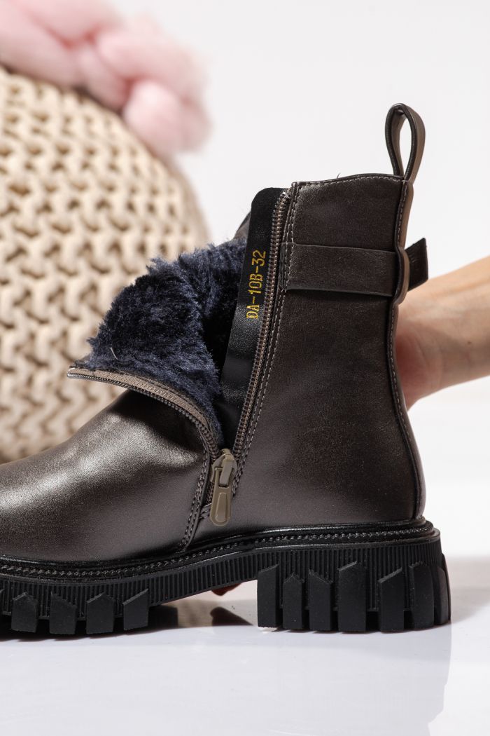 Ghete fete imblanite gri din piele ecologica Sara #23105