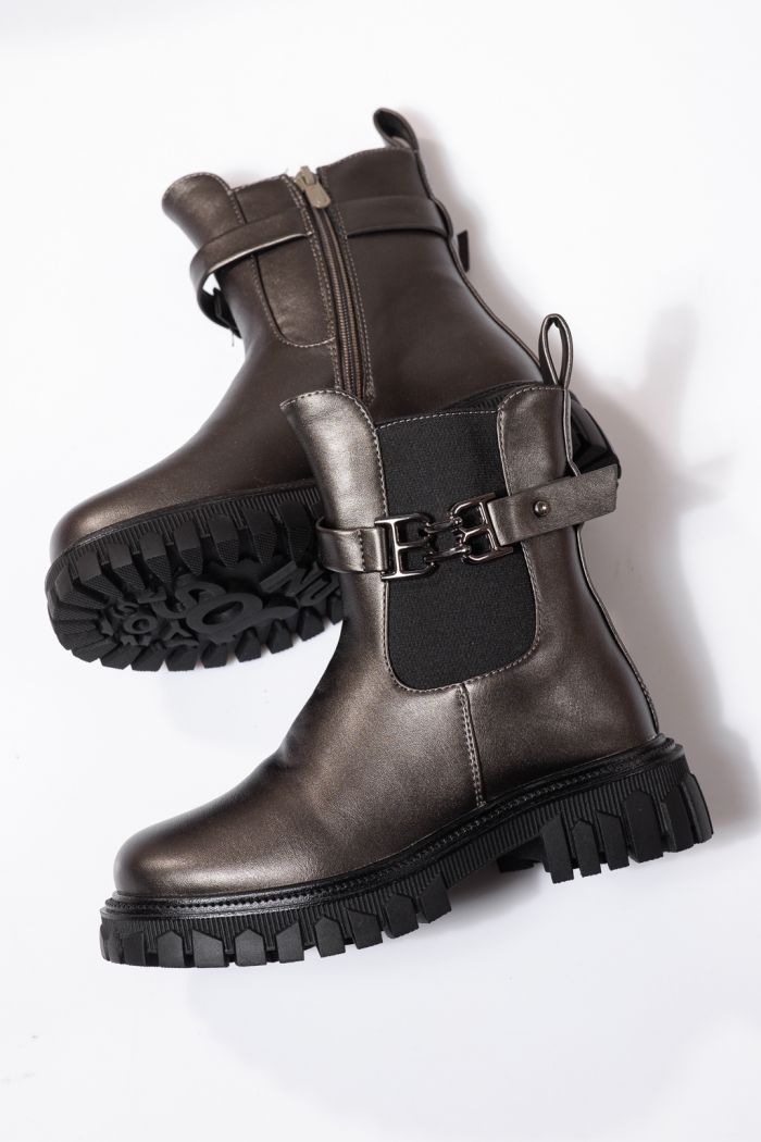 Ghete fete imblanite gri din piele ecologica Sara #23105