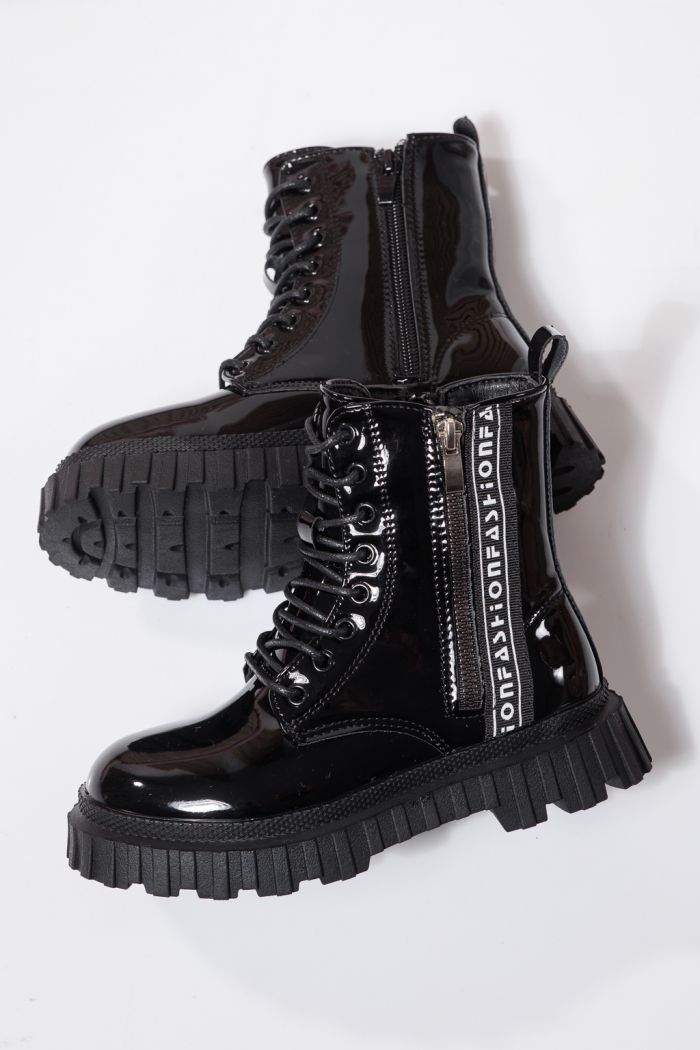 Ghete fete imblanite negre din piele ecologica lacuita Elia #23126