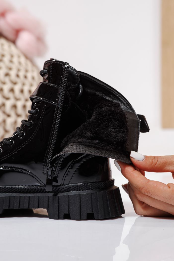 Ghete fete imblanite negre din piele ecologica lacuita Edith #23125